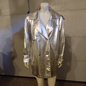 Silver Metallic Trenchcoat Jacket, Small